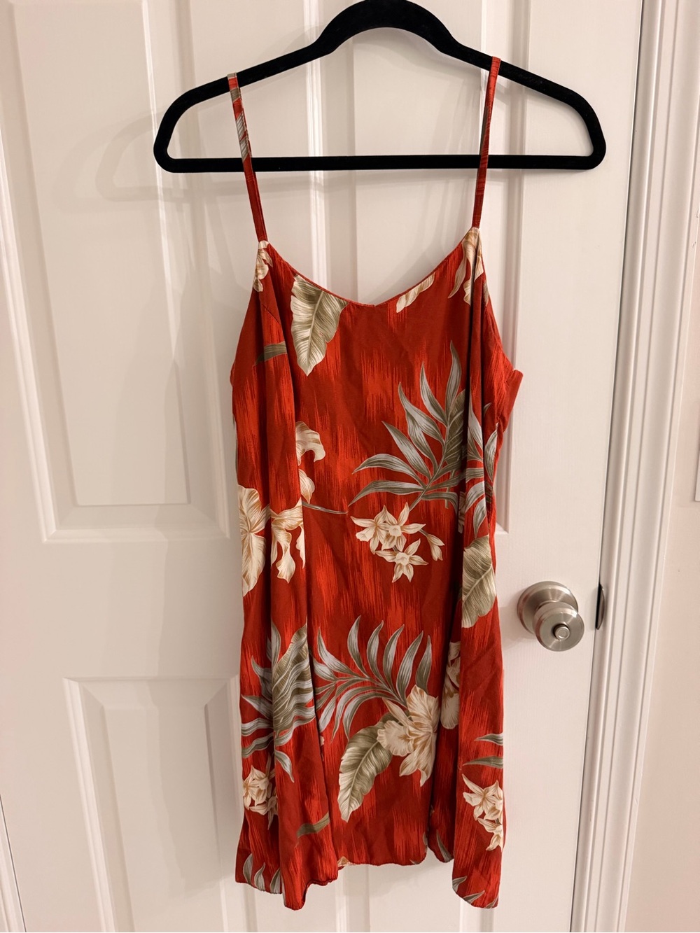 Women's Red Floral Mini Slip Dress with Spaghetti Straps